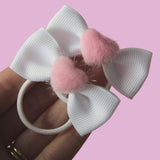 Pink Fuzz Heart Bow Hair Ties