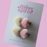 Petite Velvet Heart Clips - Marshmallow