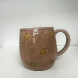 Handmade Round Pink Speckled Mug with Daisies