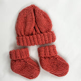 100% Wool Newborn Hat + Bootie Set - Watermelon A20