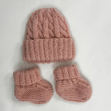 100% Wool Newborn Hat + Bootie Set - Pink A20