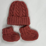 100% Wool Newborn Hat + Bootie Set - Watermelon A19