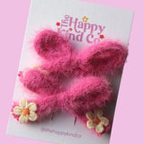 Fluffy Pigtail Bow Clips - Magenta
