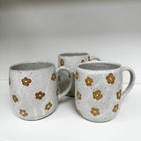 Handmade White Speckled Mug with Daisies