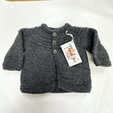 100% Wool Charcoal Cardigan A35 - 3-6M