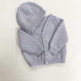 100% Wool Lilac Cardigan + Beanie - 0-3M