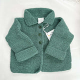 100% Wool Green Cardigan A37- 6-12M