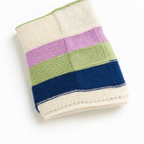 Handknitted Merino Blanket - Cream/Navy/Green/Pink