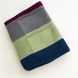 Handknitted Merino Blanket - Navy/Green/Grey and Plum