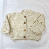 White Cardigan with Wooden Flower Buttons - 0-3M