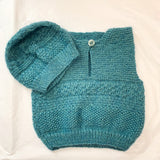 Wool Ribbed Vest + Hat Teal - 12-18M