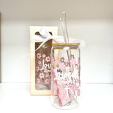 Glass Tumbler with Straw - Loved Romans 5:8