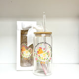 Glass Tumbler with Straw - A Girl Who Loves Jesus and Chickens