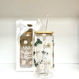 Glass Tumbler with Straw - Running on Jesus & Coffee