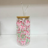 Glass Tumbler with Straw - Bows in the Garden