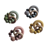Silicone + Beech Teether Ring With Crochet ball