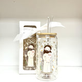 Glass Tumbler with Straw - Jesus Holding Lost Sheep