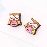 Wooden Hand Painted Owl Clip On Earrings