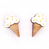 Hand Painted Bamboo Hokey Pokey Ice Cream Cone Clip On Earrings
