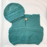 Wool Ribbed Vest + Hat Teal - 3-6M