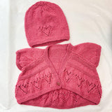 Wool Vest + Heart Hat Raspberry Pink - 6-12M