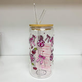 Glass Tumbler with Straw - Bows, Disco Balls and Cherries
