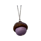 Hand Painted Acorn Necklace with Real Acorn Cap - Purple