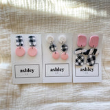 White/BlackGingham/Pink Earrings