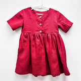 Linen Front Buttoned Dress - Red