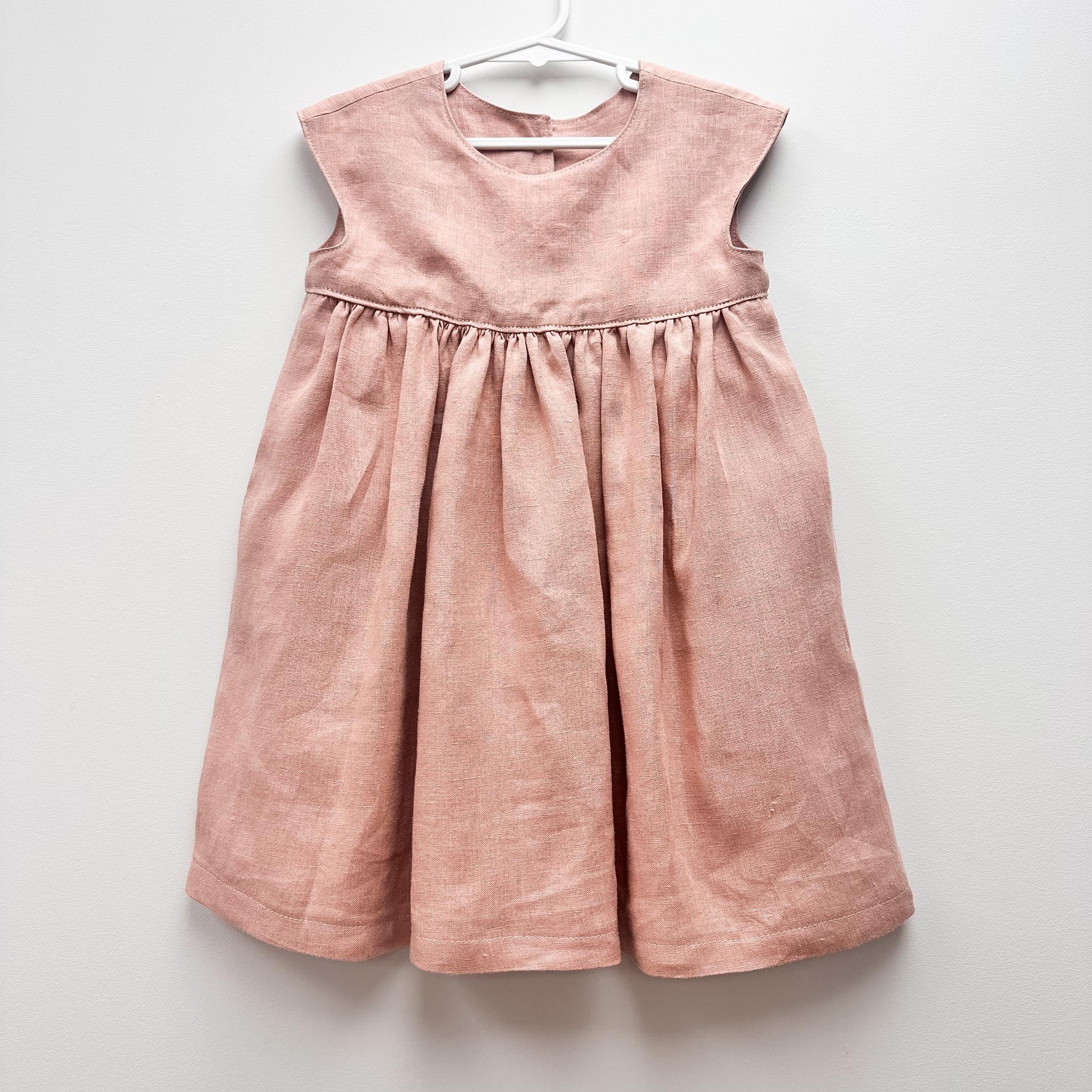 Linen Back Buttoned Dress - Dusty Pink Gather + You Linen Back Buttoned Dress - Dusty Pink Gather + You
