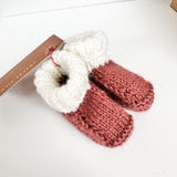 Hand Knitted Booties - Rose Pink/Cream