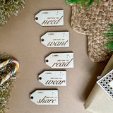 Need, Read, Wear, Share & Want Gift Tags (Set of 5)