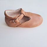 Indi Hard Sole Genuine Leather T-bar - Almond.