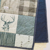 Reversible Handmade Cot Quilt - Grey and Blue Stag