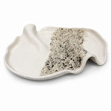 Handmade Pottery Wavey/Frill Platter - White Speckle/Black Speckled