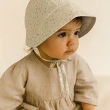 Plain Bonnet - White/Blue Flowers
