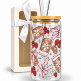 Glass Tumbler with Straw -Cold Chocolate + Bows
