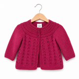 100% Wool Bright Pink Cardigan A67 - 6-12 M