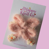 Fluffy Pigtail Bow Clips - Pink