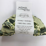 Reusable + Reversible Fabric Bowl Covers - Garden Floral + Green Stripe Dots