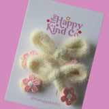 Fluffy Pigtail Bow Clips - Dreamy Creamy