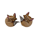 Hand Painted Bamboo Fox Stud Earrings