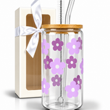 Glass Tumbler with Straw - Daisies