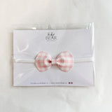 Sarita pink gingham bow on OSFM soft stretch white headband