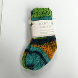 Hand Knitted Merino Blend Socks - Green/Rainbow