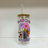 Glass Tumbler with Straw -Take Care of Yourself