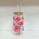 Glass Tumbler with Straw -  Flower Power