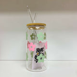 Glass Tumbler with Straw - Daisies