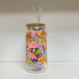 Glass Tumbler with Straw - Spring Flowers