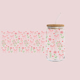 Glass Tumbler with Straw -Floral Bouquet